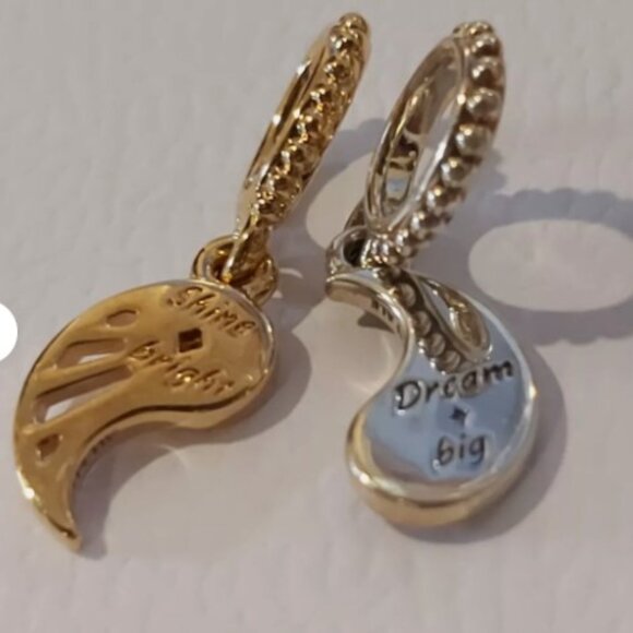 Auth PANDORA SS and 14k plated Two-tone Splittable Sun & Moon Dangle 762678C01 - Picture 7 of 11